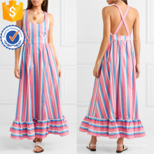 Venta caliente Vestido de verano Maxi sin mangas de rayas de algodón multicolor Venta al por mayor de prendas de vestir de las mujeres de moda (TA0304D)